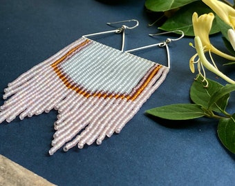 The Dunes. Seed bead earrings. Handwoven earrings. Fringe earrings.