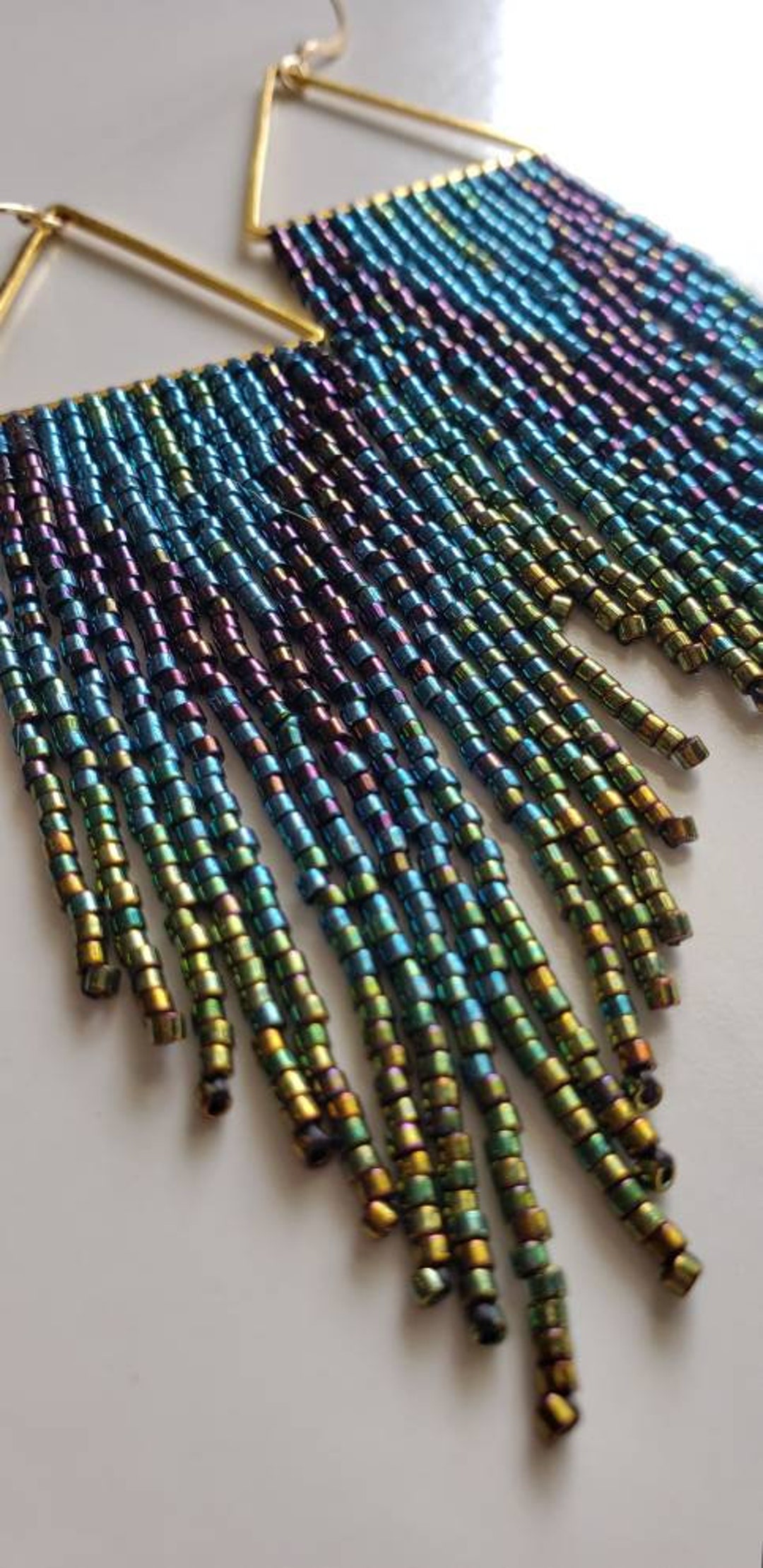 Petite Peacock. Handwoven Seed Bead Earrings. Fringe Earrings. - Etsy