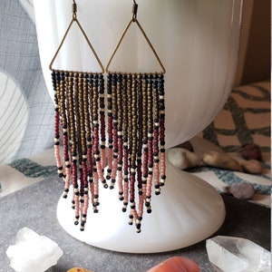 Naturals. Handwoven earrings. Seed bead earrings. Fringe earrings.