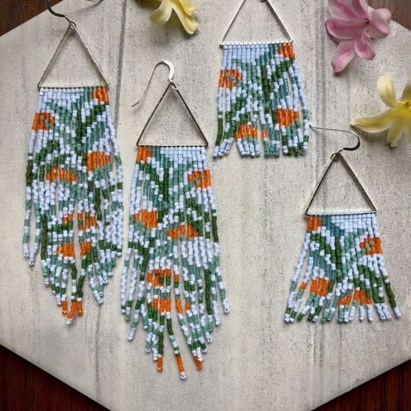 Clementine. Seed bead earrings. Beaded earrings. Fringe earrings.