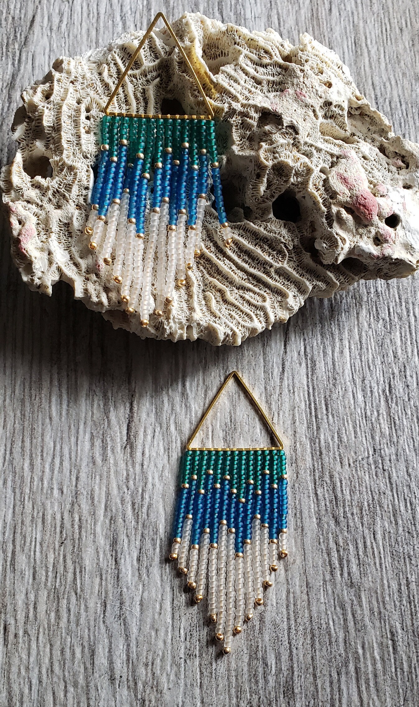 Beach Glass. Seed bead earrings. Fringe earrings. Handwoven | Etsy