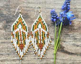 Retro Refrigerator. Seed bead earrings. Fringe earrings.