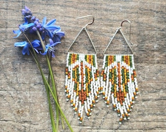 Retro Refrigerator. Fringe earrings. Seed bead earrings.