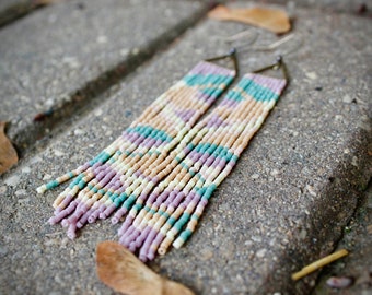 Creek. Seed bead earrings. Handwoven earrings. Fringe earrings.