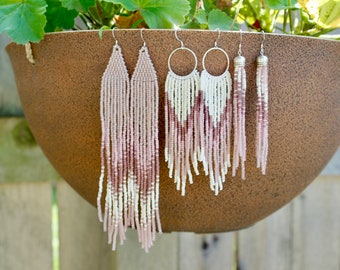 Mauve Thrice. Woven earrings. Seed bead earrings.