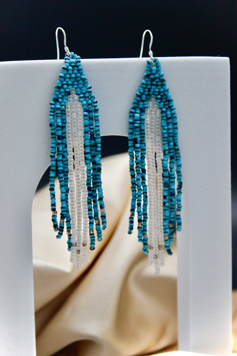 Frosted Tips. Seed bead earrings. Woven Earrings. image 5