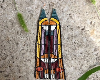 Mosaic no. 1. Seed bead earrings. Handwoven earrings. Fringe earrings.