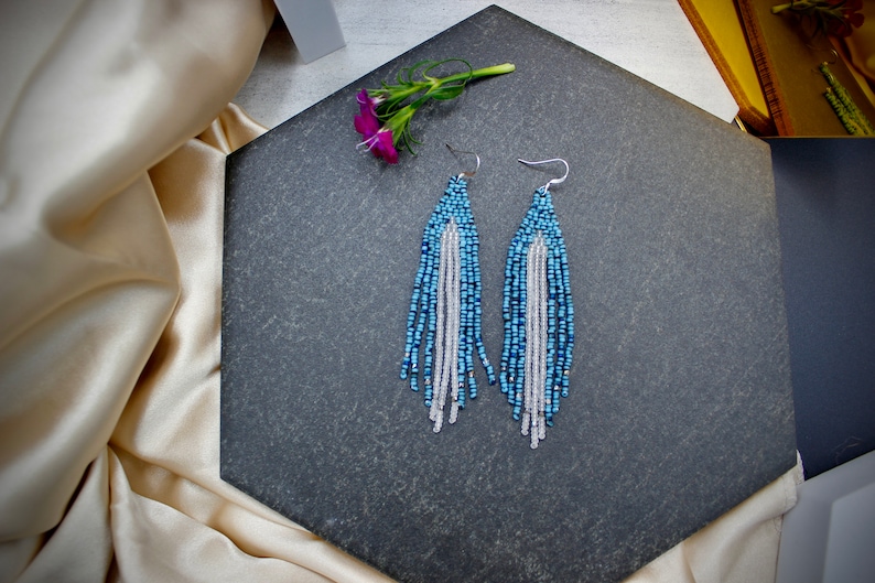 Frosted Tips. Seed bead earrings. Woven Earrings. image 3