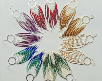 Clue! Fringe earrings. Seed bead earrings. Colorful earrings.