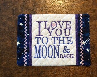 Embroidered To the Moon and Back Mug Rugs