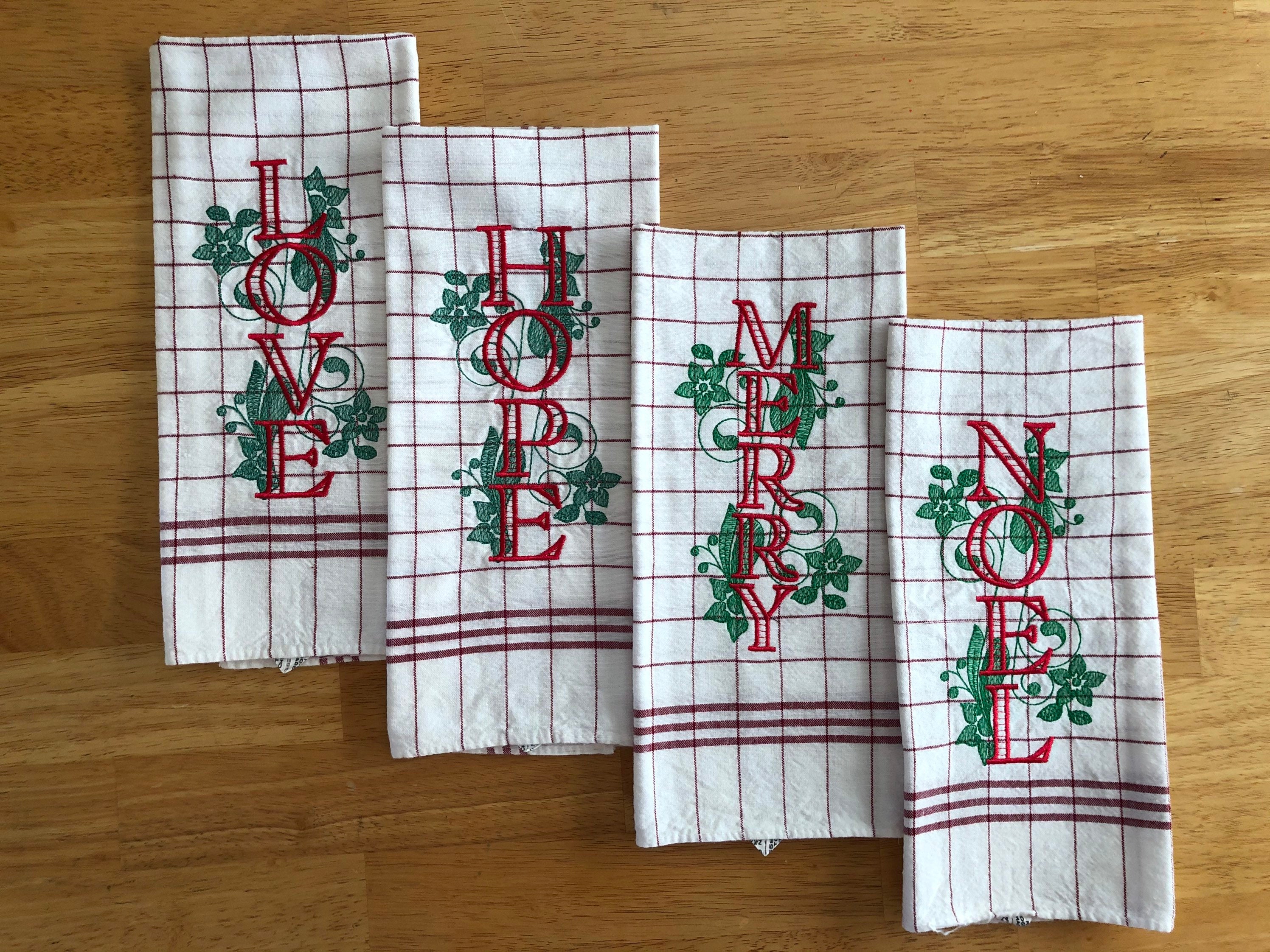 Embroidered Christmas Kitchen Towels Set of 4 Etsy.de