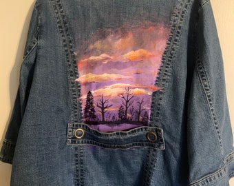 Hand painted jean jacket size 2x