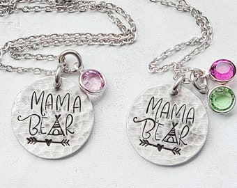 Mama bear necklace, kids birthstone momma necklace, teepee arrow necklace, unique mom jewelry, mommy necklace, new mom gift, new baby