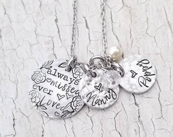 Personalized charm memorial necklace, always missed ever loved, loss of a loved one, grief remembrance jewelry, sympathy funeral gift