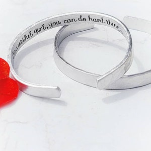 Hand Stamped Aluminum Cuff Bracelet, Hidden Message, Personalized Gift