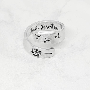 Hidden message dandelion ring, wish ring, personalized ring, custom wrap ring, gift for her, secret message ring, dandelion jewelry