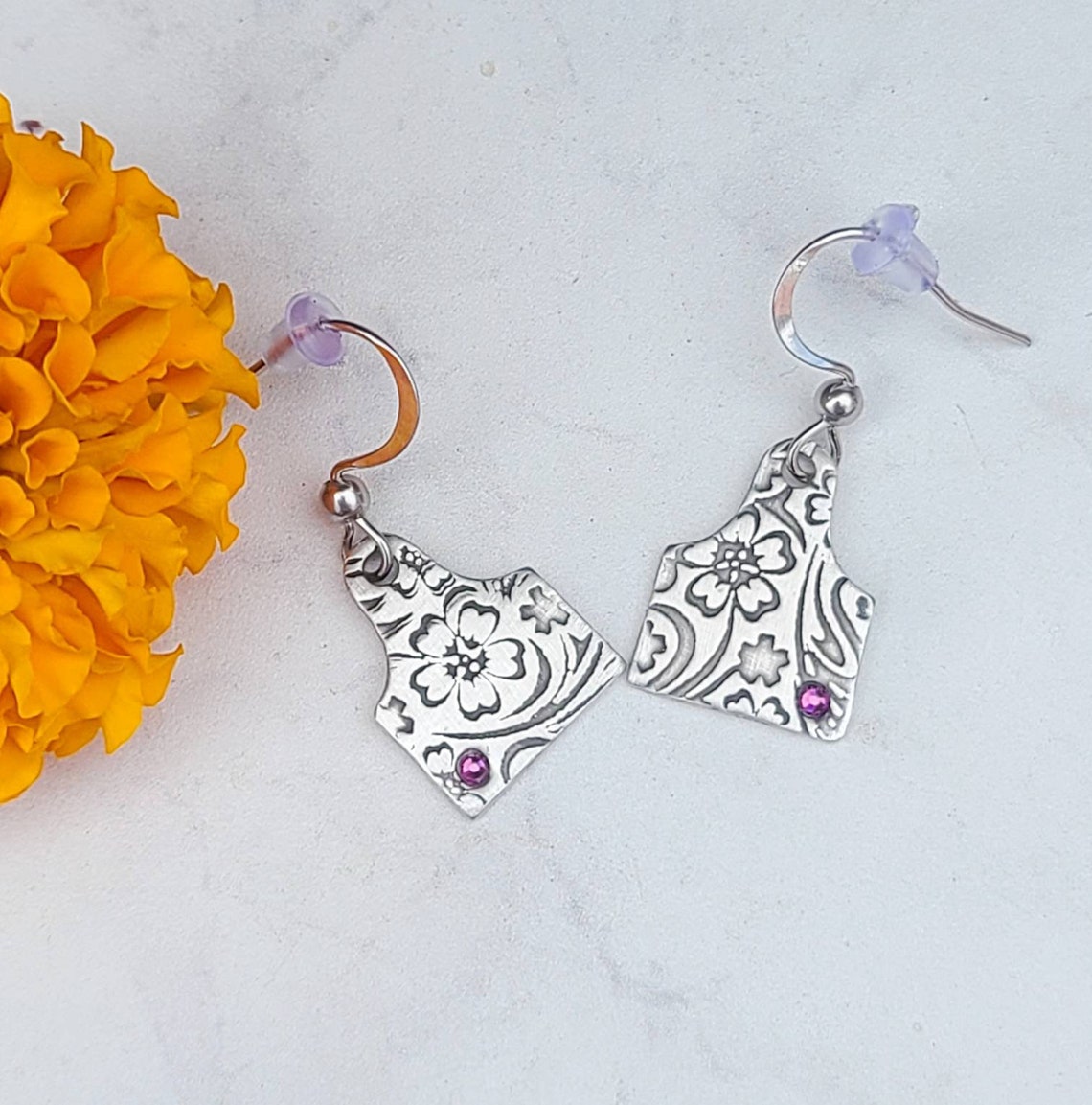 Floral Ear Tag Earrings Cattle Tag Earrings Personalized Etsy