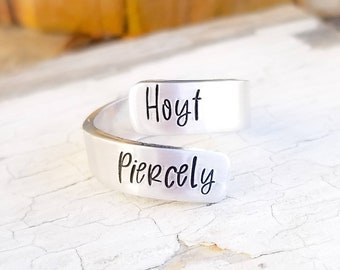 Personalized Aluminum Wrap Ring, Hand Stamped Names