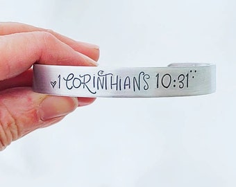 Hand Stamped Aluminum Scripture Cuff Bracelet, Christian Jewelry
