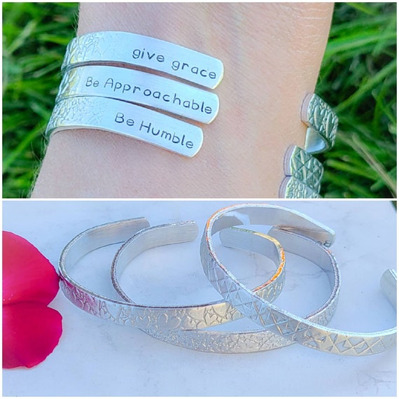 Pattern Discreet Message Cuff Custom Message Be Humble Give Grace Personalized Hidden Message Bracelet Outside End Secret Text Cuff Etsy