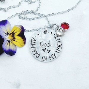 Always in My Heart Hand Stamped Memorial Necklace, Loss of Parent