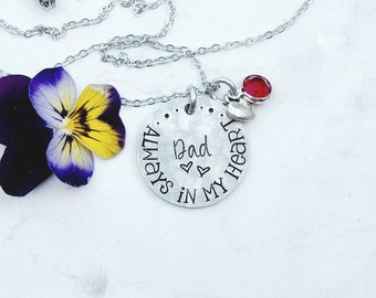 Always in My Heart Hand Stamped Memorial Necklace, Loss of Parent