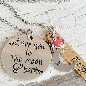 Love you to the moon and back, mom necklace, mixed metal, mommy jewelry, moon necklace, new mom gift, new baby gift, mothers necklace image 3