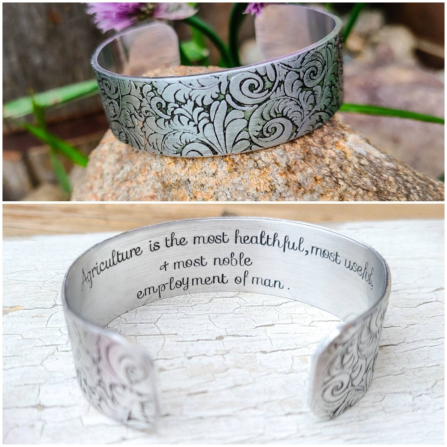 Engraved Quote with Monogram + Stainless Steel + Charm Bracelets