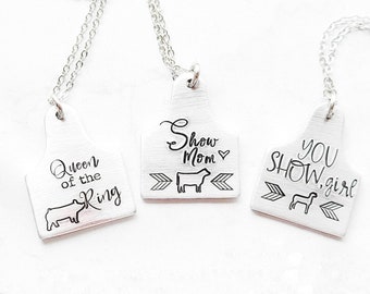 Custom Hand Stamped Aluminum Ear Tag Necklace, Show Animal Jewelry