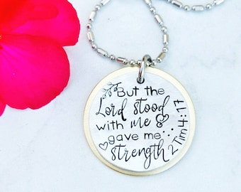 Hand Stamped Bible Verse Necklace, Mixed Metal Christian Jewelry