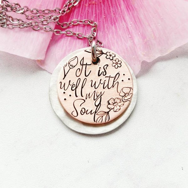 It is well with my soul necklace, custom hymn necklace, christian jewelry, words of affirmation, focus necklace, religious jewelry, content