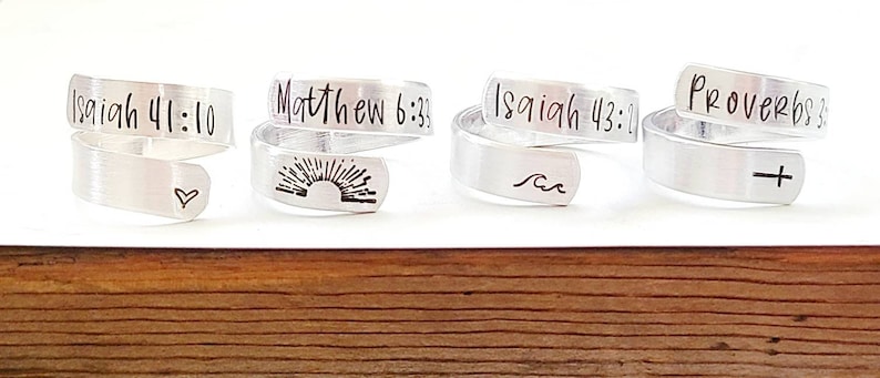 Anillo envolvente con versículo bíblico personalizado, anillo envolvente de plata asequible, anillo envolvente personalizado, anillo cristiano de memorización, anillo de escrituras, referencia imagen 5