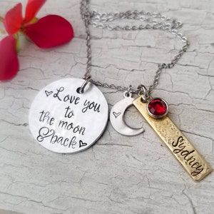 Love you to the moon and back, mom necklace, mixed metal, mommy jewelry, moon necklace, new mom gift, new baby gift, mothers necklace image 2