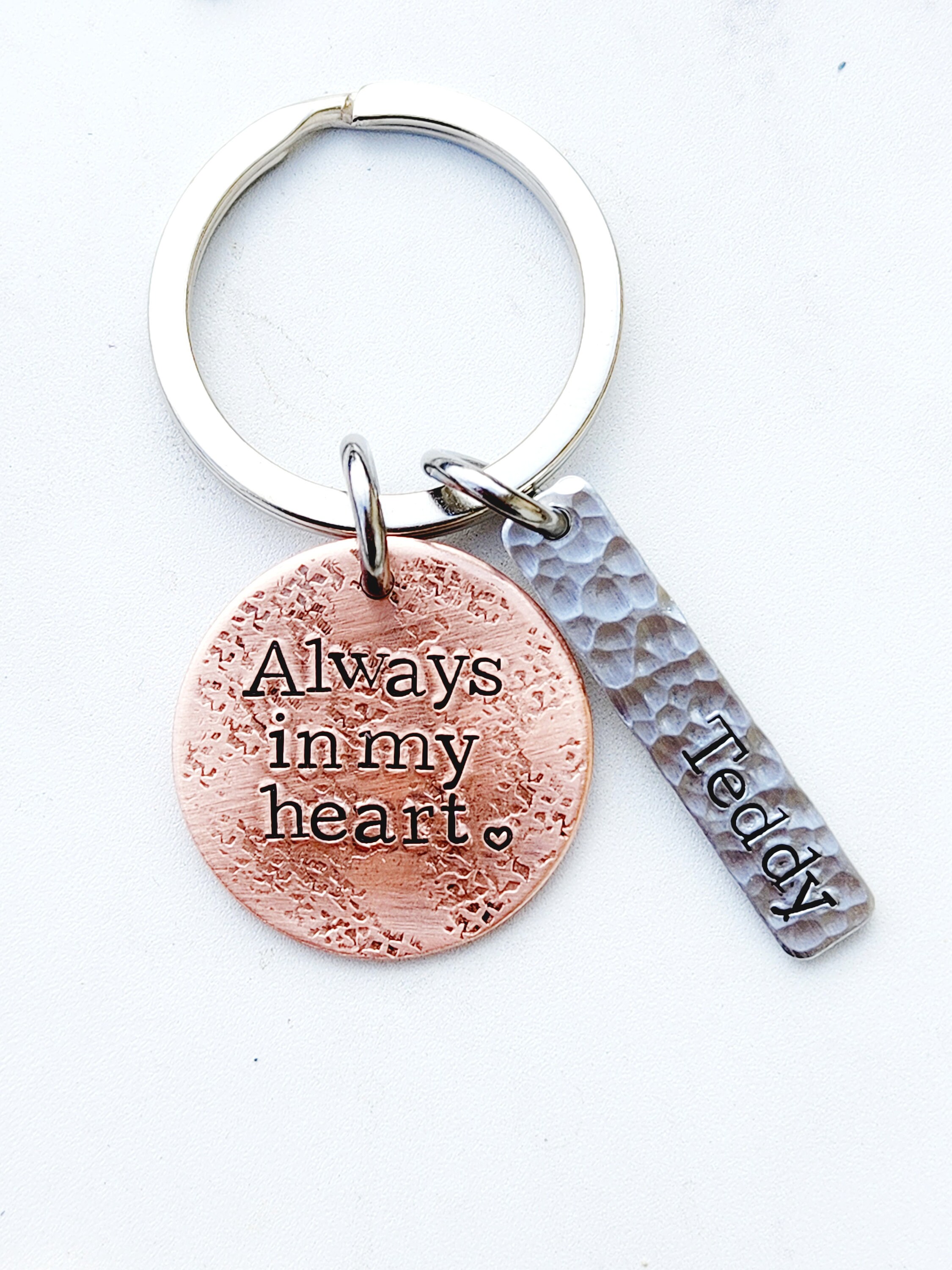 Personalized Memorial Keychain, Loss of Loved One, Hand Stamped Copper ...