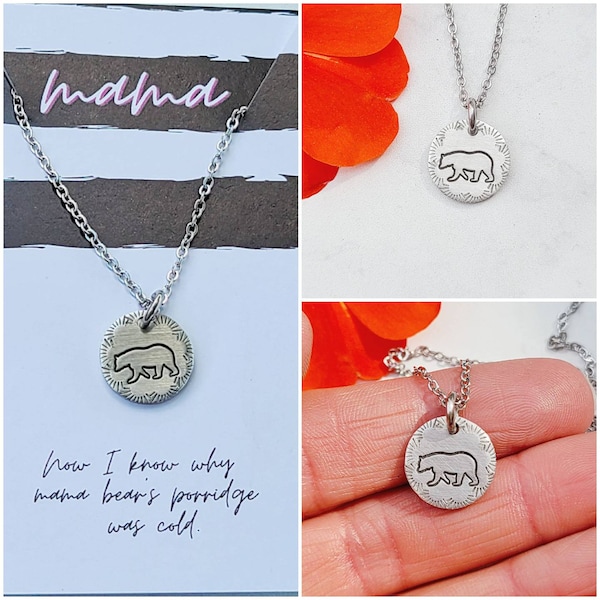 Mama bear necklace, carded necklace gift, unique encouragement necklace, quote necklace, bear jewelry, mommy gift, mom necklace, momma bear