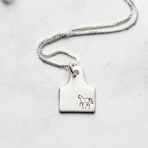 Sterling silver ear tag necklace,  cattle tag jewelry, custom ear tag, personalized tag, silver cow horse pig sheep goat necklace
