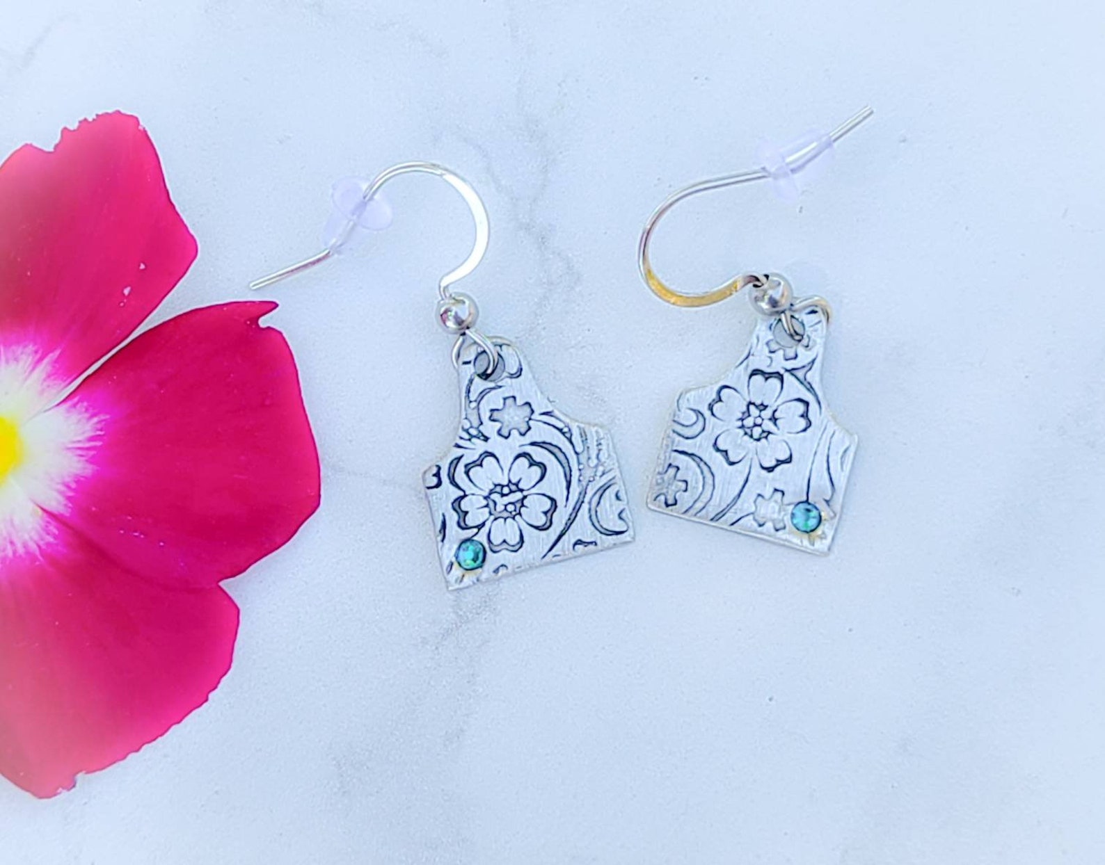 Floral Ear Tag Earrings Cattle Tag Earrings Personalized Etsy