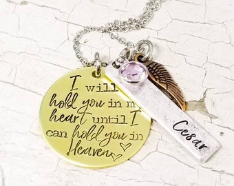 I will hold you in my heart until I can hold you in Heaven memorial necklace, loss of child, mixed metal loss necklace, miscarriage jewelry