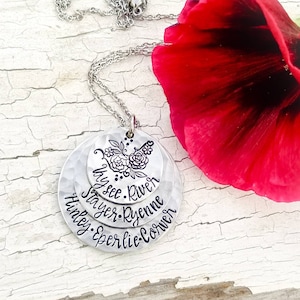 Mother necklace, multiple names, grandma, layered discs, hand stamped, birthstone jewelry, name necklace, personalize, custom, hand stamped