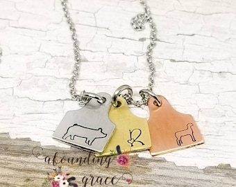 Tiny ear tag, mixed metal tag, multiple ear tags, cow necklace, sheep, pig, chicken, goat, cattle tag, ear tag, personalized, initials