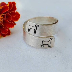 Personalized farm animal adjustable wrap ring, sterling silver farm ring, custom wrap ring, ranch ring, agriculture jewelry, cow ring