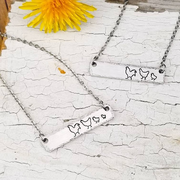 Momma chick, chicken family necklace, chicken farmer mama, crazy chicken lady, chicken bar necklace, rooster, gift for chicken lover, hen