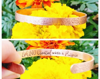 Hidden message scripture bracelet, ephesians 2 10 created with a purpose scripture cuff, bible verse, personalized custom stamped Christian