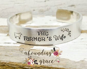 The farmer's wife bracelet, farm girl, cattle bracelet, agriculture, 4h, personalized farm cuff, farm jewelry, farming, midwestern jewelry