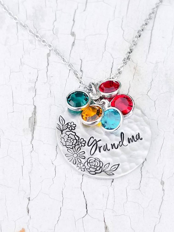 Grandma Necklace Grammy Aunt Birthstone Necklace Mom Necklace