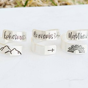 Anillo envolvente con versículo bíblico personalizado, anillo envolvente de plata asequible, anillo envolvente personalizado, anillo cristiano de memorización, anillo de escrituras, referencia imagen 3