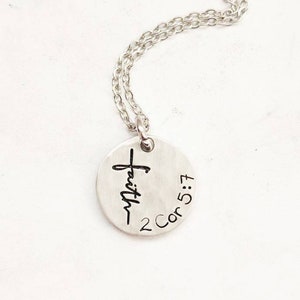 Faith necklace, christian jewelry, 2 corinthians 5 7, inspirational jewelry, faith jewelry, gift for her, simple reminder necklace