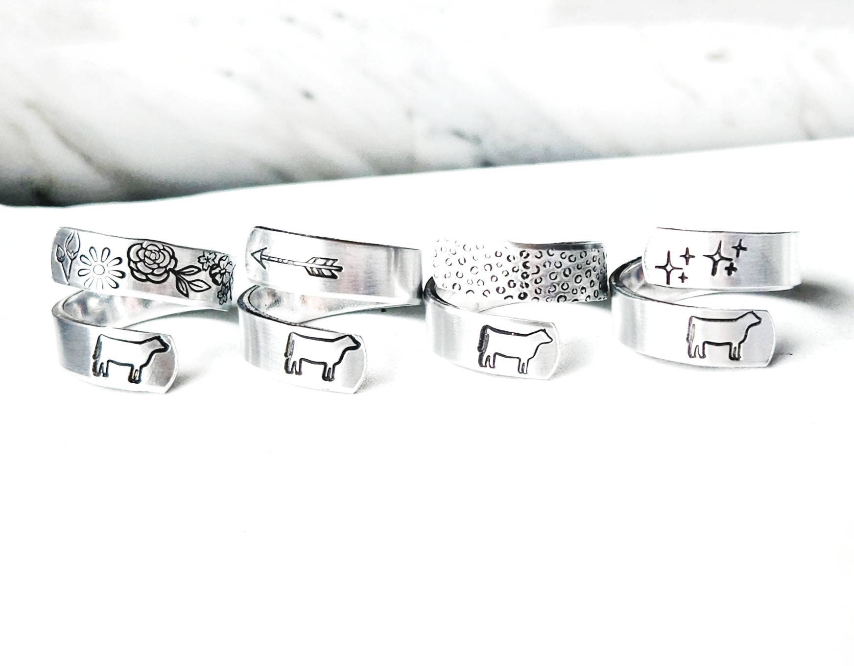 Woofing Rings Personalized Farm Animal Adjustable Wrap Ring, Silver Farm Ring, Custom ...