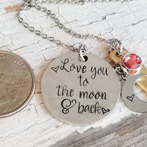 Love you to the moon and back, mom necklace, mixed metal, mommy jewelry, moon necklace, new mom gift, new baby gift, mothers necklace image 4