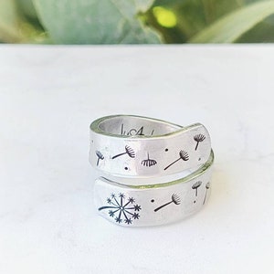 Hidden message dandelion ring, wish ring, personalized ring, custom wrap ring, gift for her, secret message ring, dandelion jewelry